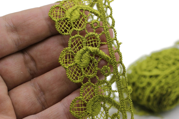 8.74 Yards Olive Green Floral Bridal Guipure Lace Trim | 1.43 Inches Wide Lace Trim | Bridal Lace | French Guipure | Lace Fabric TRM36