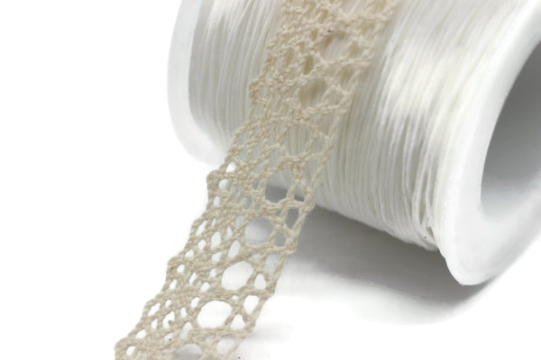 27.3 Yards Beige Cotton Bridal Guipure Lace Trim | 0.59 Inch Wide Lace Trim | Geometric Bridal Lace | French Guipure | Lace Fabric TRM15