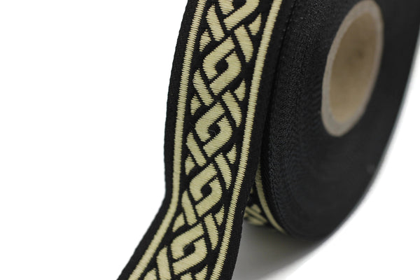 22 mm Gold&Black Jacquard Ribbons 0.86 inches, Spiral Style Jacquard Trim, Sewing Jacquard Ribbons, Woven Ribbons, collars Supply, 22069