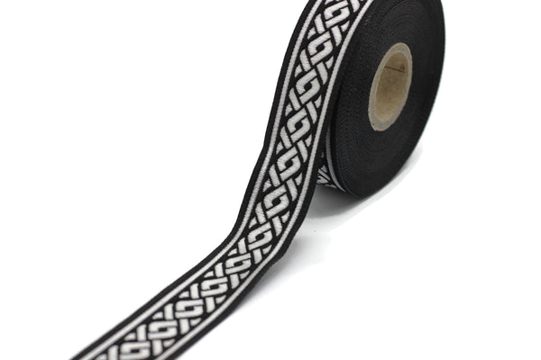22 mm Silver&Black Jacquard Ribbons 0.86 inches, Spiral Style Jacquard Trim, Sewing Jacquard Ribbons, Woven Ribbons, collars Supply, 22069