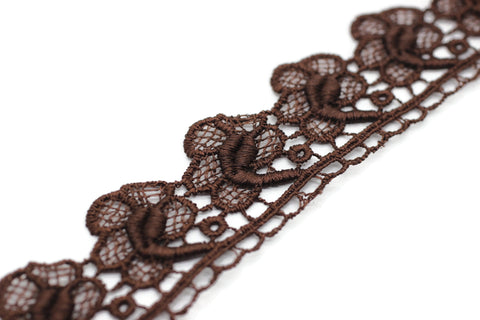 8.74 Yards Dark Brown Floral Bridal Guipure Lace Trim | 1.43 Inches Wide Lace Trim | Bridal Lace | French Guipure | Lace Fabric TRM36