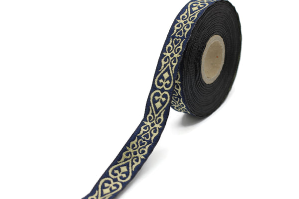 16 mm Blue&Gold Royal Celtic Heart Jacquard ribbons (0.62 inches), Jacquard trim, ribbon trim, trimming, sewing trims, 16068