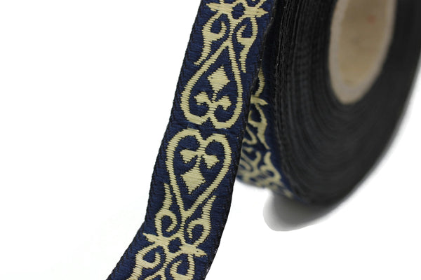 16 mm Blue&Gold Royal Celtic Heart Jacquard ribbons (0.62 inches), Jacquard trim, ribbon trim, trimming, sewing trims, 16068