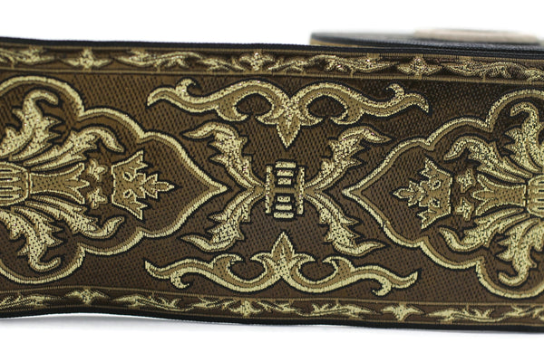 70 mm Brown Age Royal Crown Jacquard trim (2.75 inches) - Vintage Ribbon -  Decorative Craft Ribbon Sewing, Jacquard ribbon - Trim, 70054