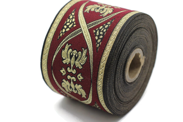 70 mm Red Gold Royal Jacquard trim (2.75 inches) - Vintage Ribbon - Decorative Craft Ribbon Sewing, Jacquard ribbon - Trim, 70055