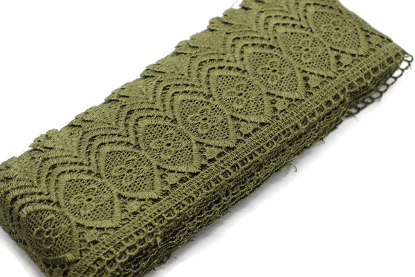 100mm 8 Mt. Olive Green Bridal Guipure Lace Trim | 3.93 Inches Wide Lace Trim | Geometric Bridal Lace | French Guipure | Lace Fabric TRM100