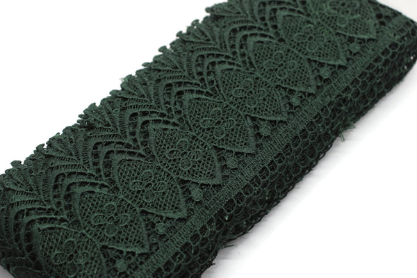 100mm 8 Mt. Dark Green Bridal Guipure Lace Trim | 3.93 Inches Wide Lace Trim | Geometric Bridal Lace | French Guipure | Lace Fabric TRM100