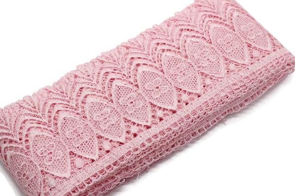 100mm 8 Mt. Pastel Pink Bridal Guipure Lace Trim | 3.93 Inches Wide Lace Trim | Geometric Bridal Lace | French Guipure | Lace Fabric TRM100