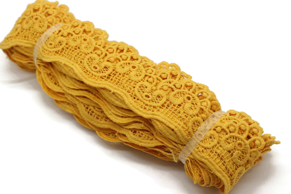 54 mm 8 Meters Marigold Indian Guipure Lace Trim | 2.1 Inches Wide Lace Trim with Leaves | Bridal Lace | Marigold Guipure Lace Trim