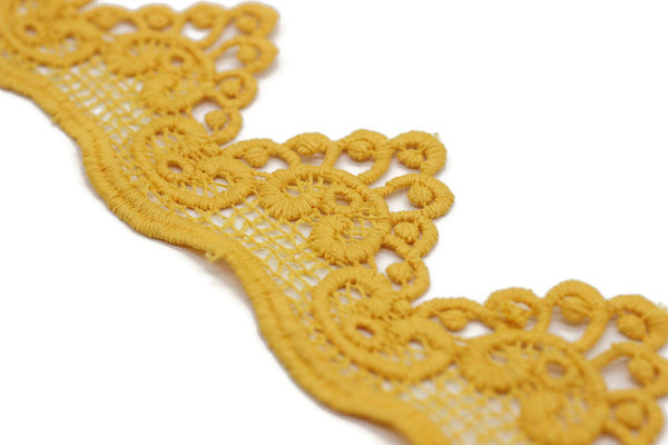 54 mm 8 Meters Marigold Indian Guipure Lace Trim | 2.1 Inches Wide Lace Trim with Leaves | Bridal Lace | Marigold Guipure Lace Trim