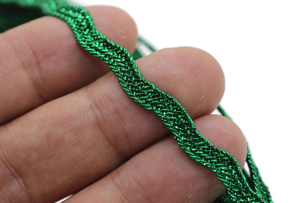 5 mm Zig Zag Soutache Cord, Metallic Green Braid Cord, Twisted Cord, Soutache Trim, Jewelry Cords, Soutache Jewelry, Soutache Supplies