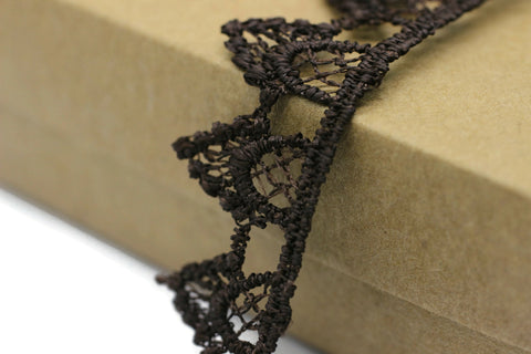 8.74 Yards Dark Brown Window Bridal Guipure Lace Trim | 0.68 Inches Wide Lace Trim | Bridal Lace | French Guipure | Lace Fabric TRM17