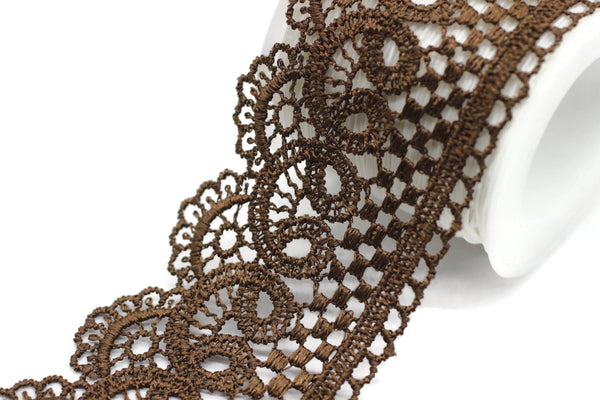 19.6 Yards Brown Bridal Guipure Lace Trim | 2.1 Inches Wide Lace Trim | Geometric Bridal Lace | French Guipure | Guipure Lace Fabric TRM53