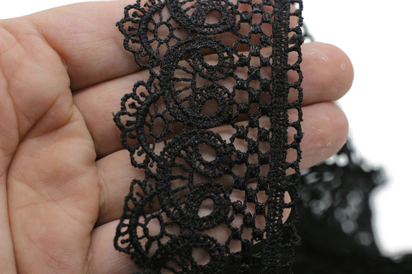 19.6 Yards Black Bridal Guipure Lace Trim | 2.1 Inches Wide Lace Trim | Geometric Bridal Lace | French Guipure | Guipure Lace Fabric TRM53