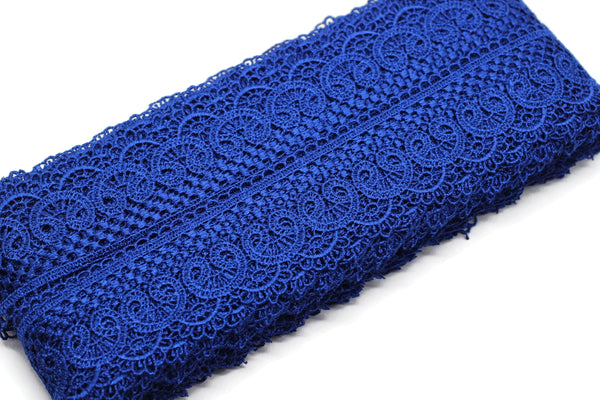 19.6 Yards Royal Blue Bridal Guipure Lace Trim | 2.1 Inches Wide Lace Trim | Geometric Bridal Lace | French Guipure | Lace Fabric TRM53