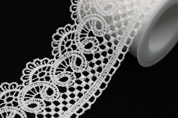 19.6 Yards White Bridal Guipure Lace Trim | 2.1 Inches Wide Lace Trim | Geometric Bridal Lace | French Guipure | Guipure Lace Fabric TRM53