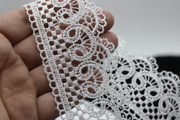 19.6 Yards White Bridal Guipure Lace Trim | 2.1 Inches Wide Lace Trim | Geometric Bridal Lace | French Guipure | Guipure Lace Fabric TRM53