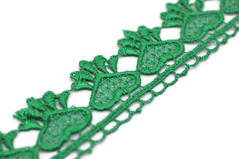 8.74 Yards Green Heart Bridal Guipure Lace Trim | 1.3 Inches Wide Lace Trim | Geometric Bridal Lace | French Guipure | Lace Fabric TRM33