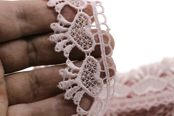 8.74 Yards Pale Pink Heart Bridal Guipure Lace Trim | 1.3 Inch Wide Lace Trim | Geometric Bridal Lace | French Guipure | Lace Fabric TRM33