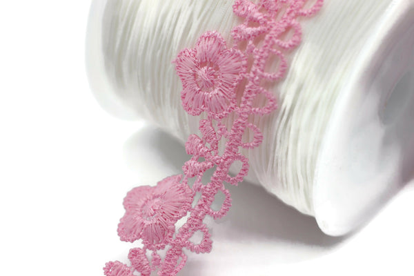 8.74 Yards Pastel Pink Floral Bridal Guipure Lace Trim | 0.87 Inches Wide Lace Trim | Bridal Lace | French Guipure | Lace Fabric TRM22