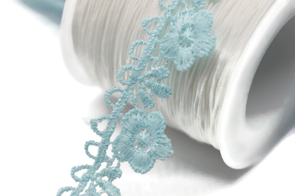 8.74 Yards Mint Blue Floral Bridal Guipure Lace Trim | 0.87 Inches Wide Lace Trim | Bridal Lace | French Guipure | Lace Fabric TRM22