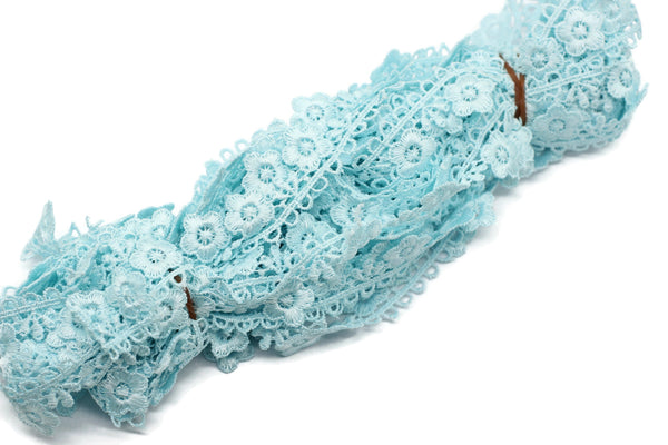 8.74 Yards Mint Blue Floral Bridal Guipure Lace Trim | 0.87 Inches Wide Lace Trim | Bridal Lace | French Guipure | Lace Fabric TRM22