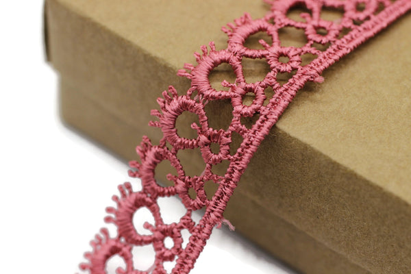 8.74 Yards Pink Anatolia Key Bridal Guipure Lace Trim | 0.68 Inches Wide Lace Trim | Bridal Lace | French Guipure | Lace Fabric TRM017