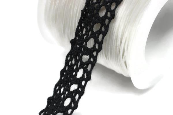 27.3 Yards Black Cotton Bridal Guipure Lace Trim | 0.59 Inch Wide Lace Trim | Geometric Bridal Lace | French Guipure | Lace Fabric TRM15