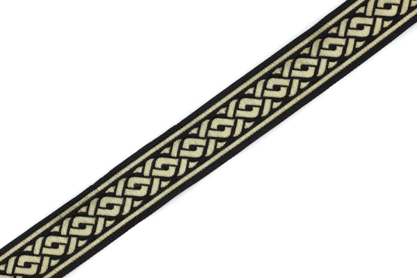 22 mm Gold&Black Jacquard Ribbons 0.86 inches, Spiral Style Jacquard Trim, Sewing Jacquard Ribbons, Woven Ribbons, collars Supply, 22069