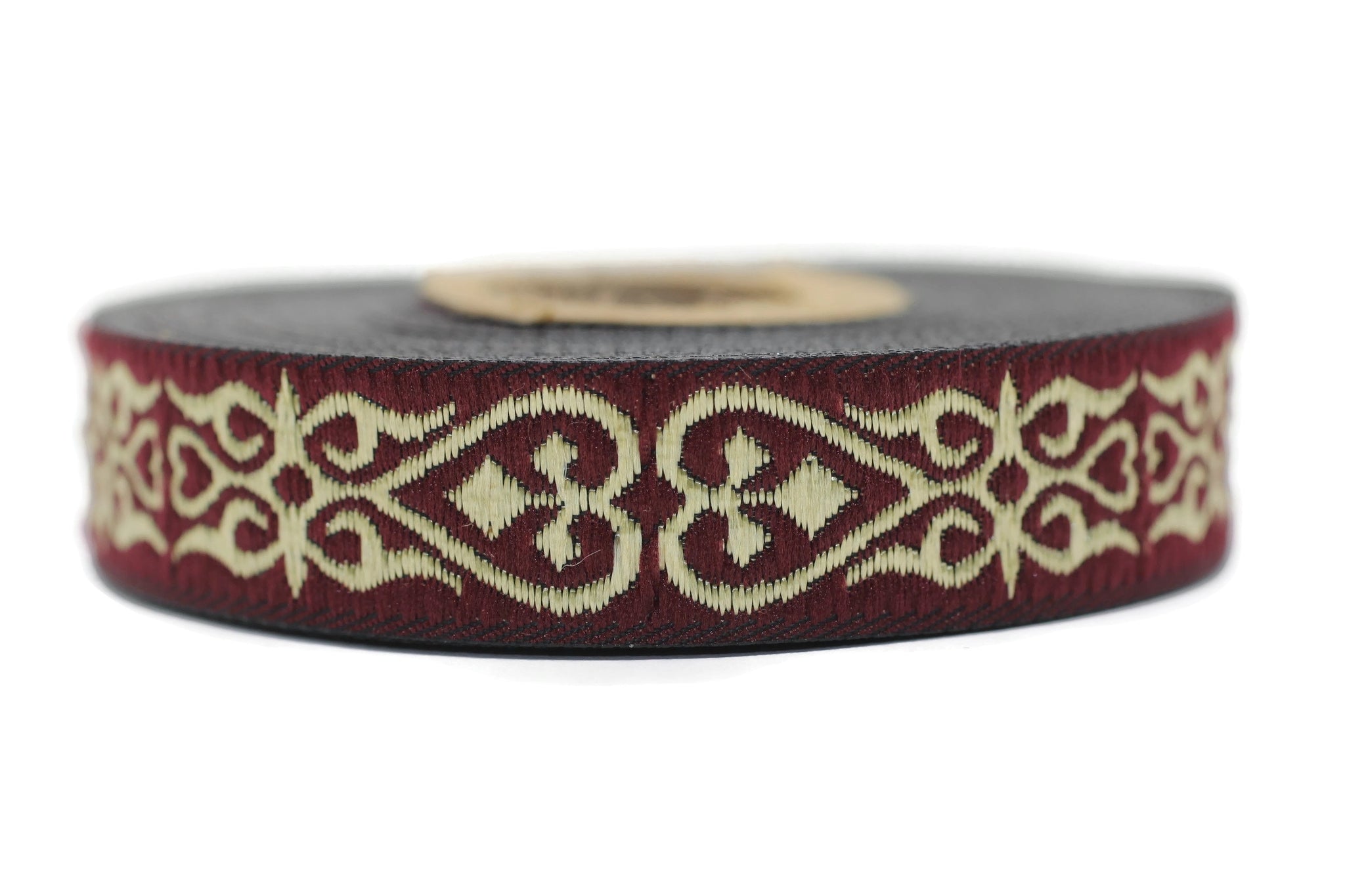 16 mm Claret Red&Gold Royal Celtic Heart Jacquard ribbons (0.62 inches), Jacquard trim, ribbon trim, trimming, sewing trims, 16068