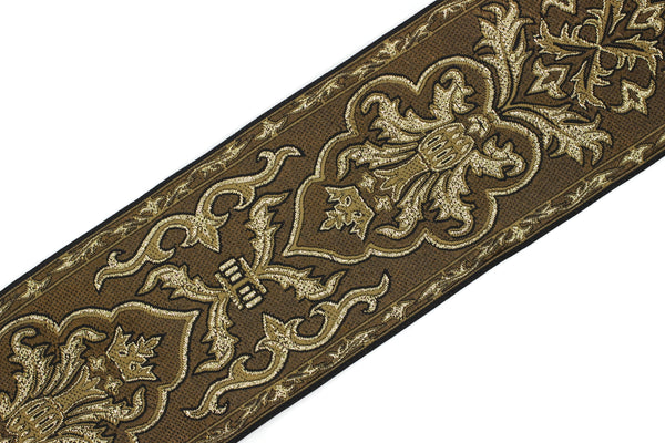 70 mm Brown Age Royal Crown Jacquard trim (2.75 inches) - Vintage Ribbon -  Decorative Craft Ribbon Sewing, Jacquard ribbon - Trim, 70054