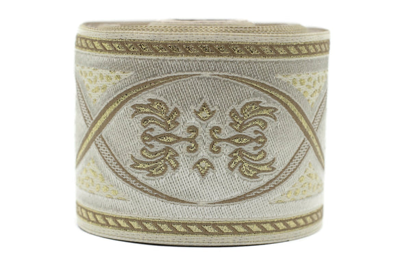 70 mm Cream Gold Royal Jacquard trim (2.75 inches) - Vintage Ribbon - Decorative Craft Ribbon Sewing, Jacquard ribbon - Trim, 70055