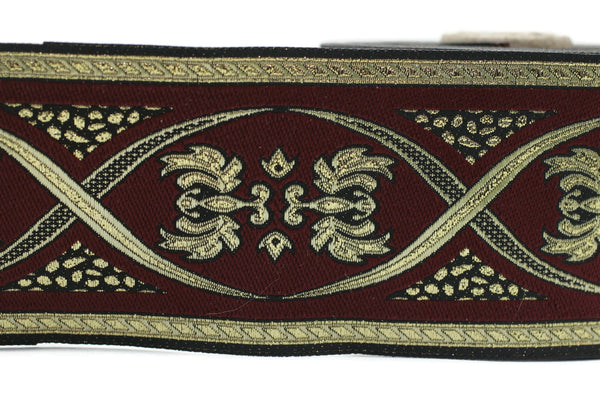 70 mm Red Gold Royal Jacquard trim (2.75 inches) - Vintage Ribbon - Decorative Craft Ribbon Sewing, Jacquard ribbon - Trim, 70055