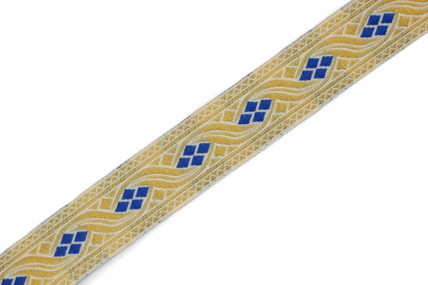 25 mm Gold&Blue Mosaic Jacquard Trims 0.98inch, jacquard ribbon, Decorative Craft Ribbon, Sewing trim, woven trim, embroidered ribbon, HSR03