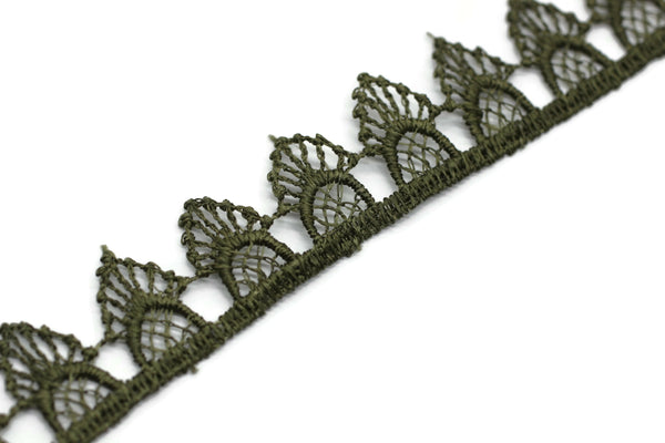 8.74 Yards Military Green Window Bridal Guipure Lace Trim | 0.68 Inches Wide Lace Trim | Bridal Lace | French Guipure | Lace Fabric TRM17