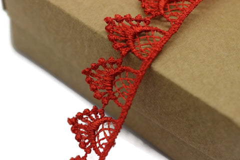8.74 Yards Red Window Bridal Guipure Lace Trim | 0.68 Inches Wide Lace Trim | Bridal Lace | French Guipure | Lace Fabric TRM17