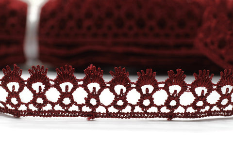 8.74 Yards Claret Red Anatolia Key Bridal Guipure Lace Trim | 0.68 Inches Wide Lace Trim | Bridal Lace | French Guipure | Lace Fabric TRM017