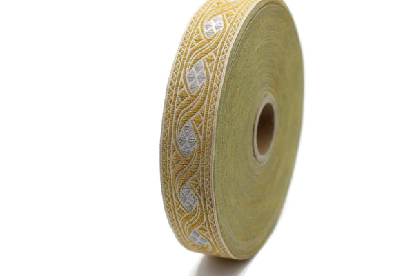 25 mm Gold&Grey Mosaic Jacquard Trims 0.98inch, jacquard ribbon, Decorative Craft Ribbon, Sewing trim, woven trim, embroidered ribbon, HSR03
