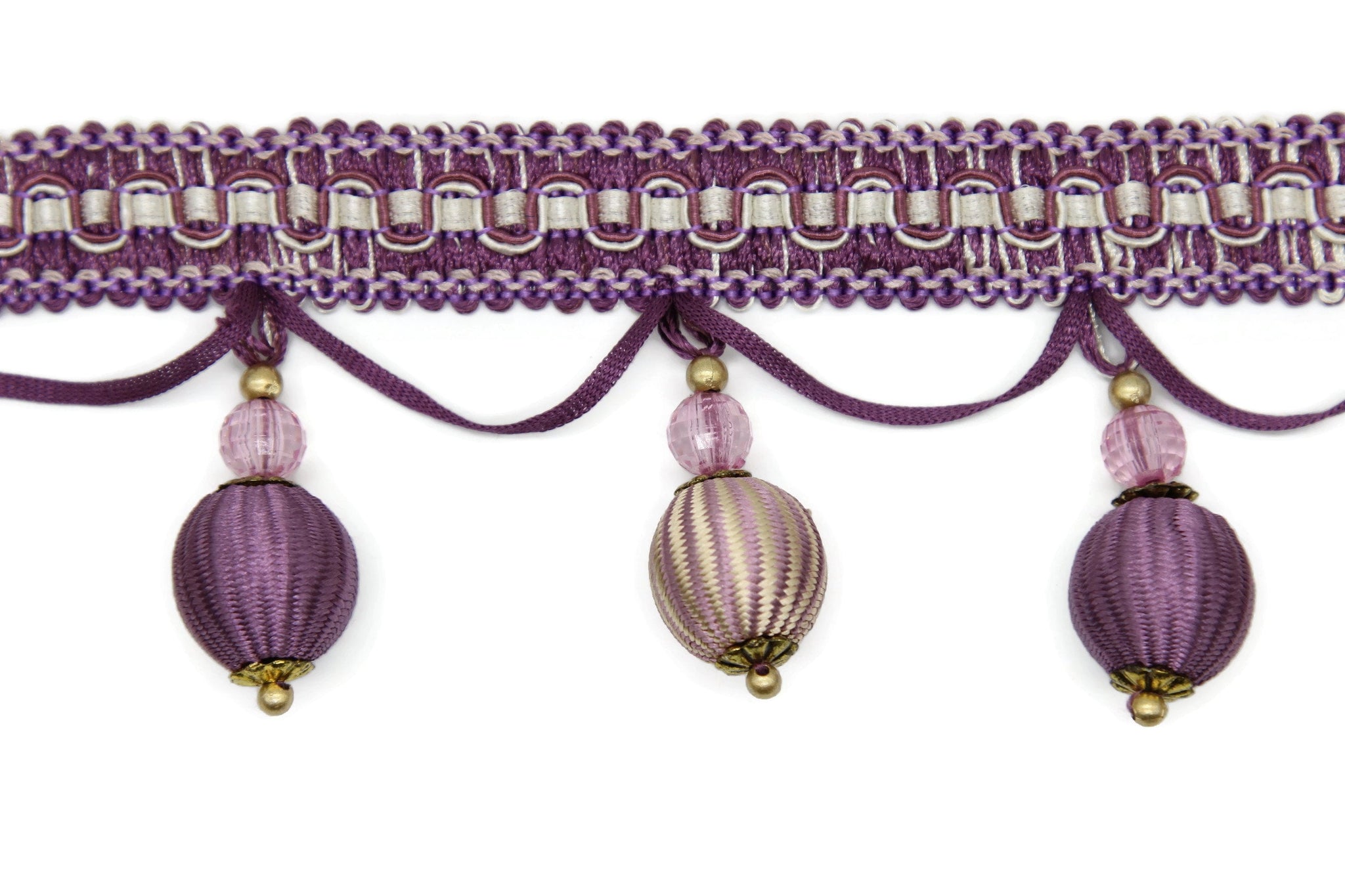 DÉCOPRO Beaded Tassel Fringe Trim With Gimp Header – Color #50 Light Yellow Gold (Sold By Yard)