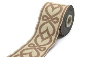 70 mm Brown Celtic Knot Ribbon 2.75 inc, Jacquard Trim, Upholstery Fabric, Norse Design Drapery Trim, Woven Ribbon 70972