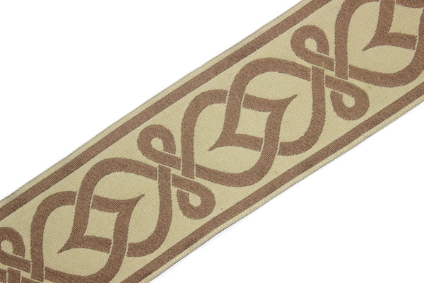 70 mm Brown Celtic Knot Ribbon 2.75 inc, Jacquard Trim, Upholstery Fabric, Norse Design Drapery Trim, Woven Ribbon 70972