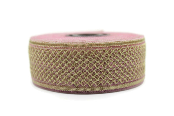 30 mm Gold Pink Mithril Ribbon (1.18 inch), Vintage Ribbon, Decorative Craft Ribbon, Ribbon, Mithril Ribbon, Mithril Trim, Woven Ribbon MT30