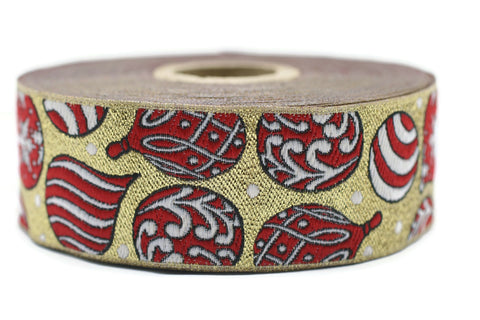 35 mm Gold Christmas jacquard ribbons 1.37 inc, Balloon embroidered trim, New Year trim, Christmas jacquard trim, Christmas trim by the yard