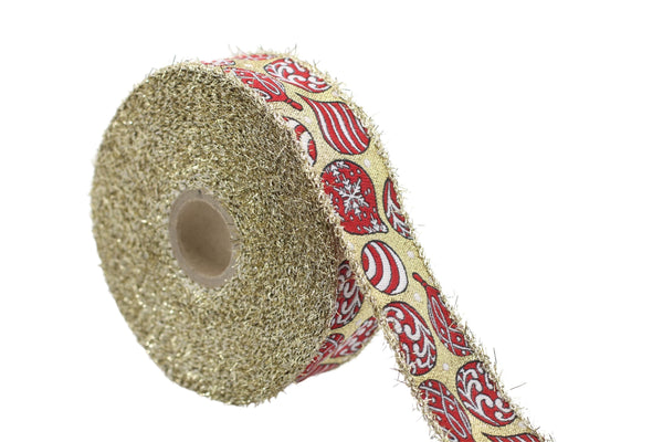 1.37 inch Metallic Gold Christmas Trim Tape, Embroidered Jacquard Ribbon, New Year trim, Christmas Decor Trim by the yard