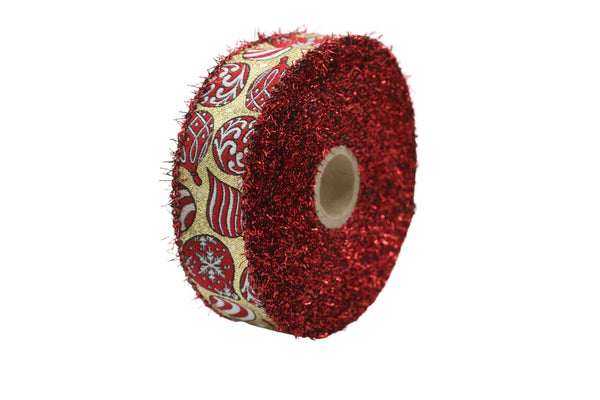 1.37 inch Metallic Gold and Red Christmas Trim Tape, Embroidered Jacquard Ribbon, New Year trim, Christmas Decor Trim by the yard