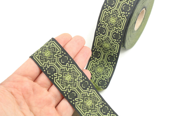 35 mm Green Vintage ribbon, Jacquard trims (1.37 inch), Decorative Craft Ribbon, Sewing trim, trim by the yards, Celtic ribbon trim, CNK10
