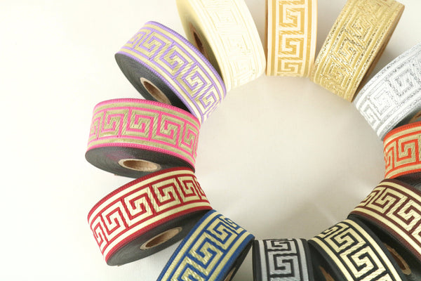 1.37 inches Greek Key Jacquard Ribbons, 35mm Woven Trim, Meander Webband, Costume Ribbon, Brocade Fabric 35062