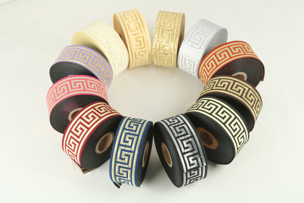 1.37 inches Greek Key Jacquard Ribbons, 35mm Woven Trim, Meander Webband, Costume Ribbon, Brocade Fabric 35062