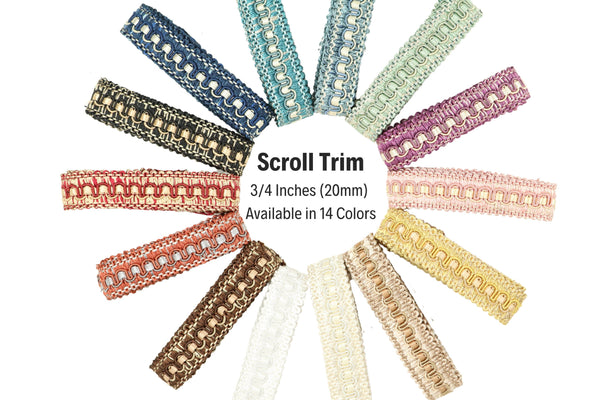 3/4 inches Scroll Trim in 14 Colors, 20 mm Elegant Gimp Braid Trim for Upholstery, Curtains and Crafts, Braided Cord Trim by the yards