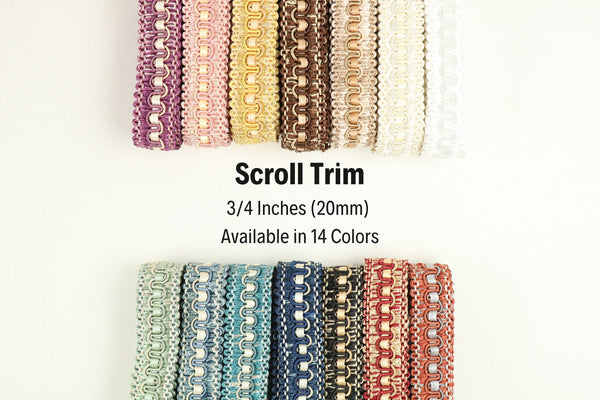 3/4 inches Scroll Trim in 14 Colors, 20 mm Elegant Gimp Braid Trim for Upholstery, Curtains and Crafts, Braided Cord Trim by the yards